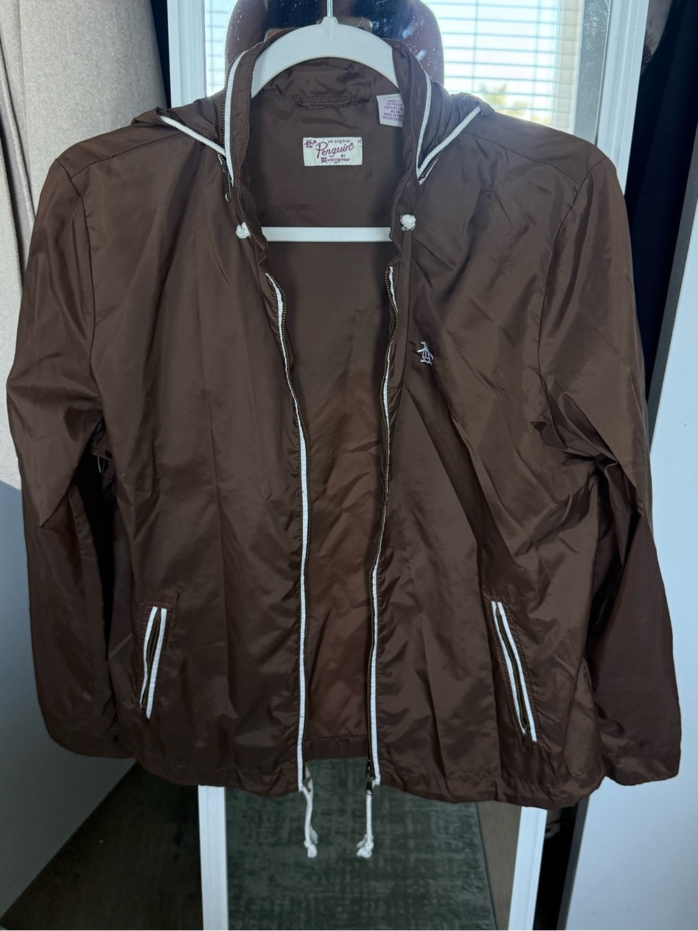 Original Penguin Brown Hooded Windbreaker Jacket